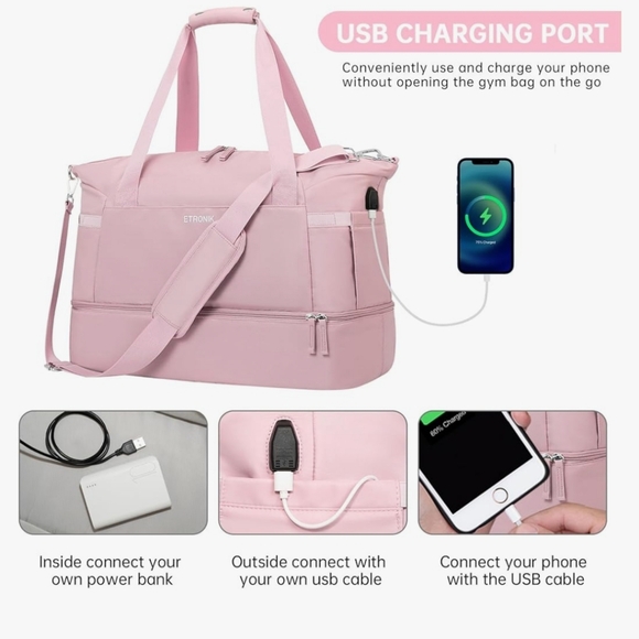 Pink Weekender/Gym/Travel Bag with 7 Compartments - Picture 2 of 7